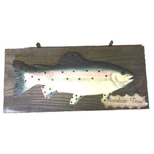 Vintage Nautical Rainbow Trout Fish Wall Hanging Art Handmade Wood Carved Art